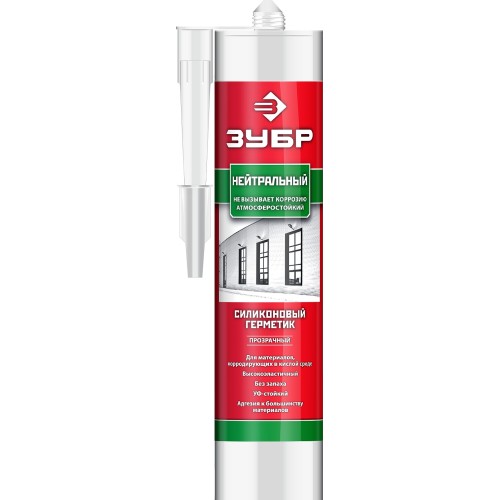 ЗУБР 280 мл, прозрачный, нейтральный силиконовый герметик (41237-2)