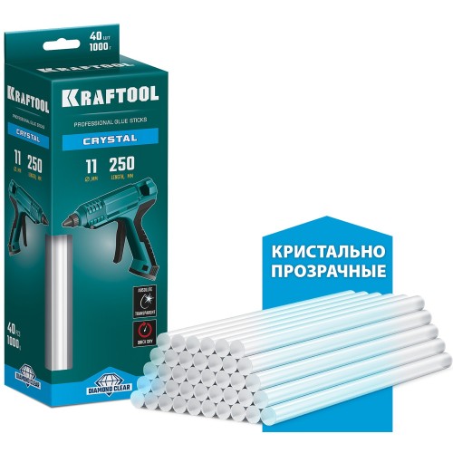 KRAFTOOL Cristal, 11 х 250 мм, 40 шт, кристально прозрачные, клеевые стержни (06846-40)