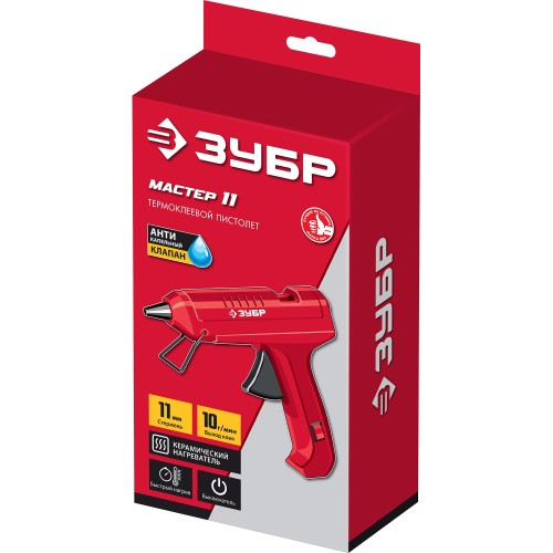 ЗУБР d 11 мм, выход клея 10 г/мин, электрический термоклеевой пистолет (06851-11)