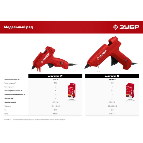ЗУБР d 11 мм, выход клея 10 г/мин, электрический термоклеевой пистолет (06851-11)