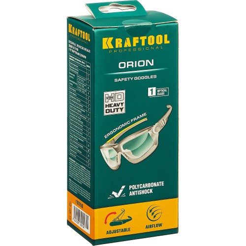 KRAFTOOL ORION, открытого типа, прозрачные, стекло с антибликовым покрытием, защитные очки с непрямой вентиляцией (110305)