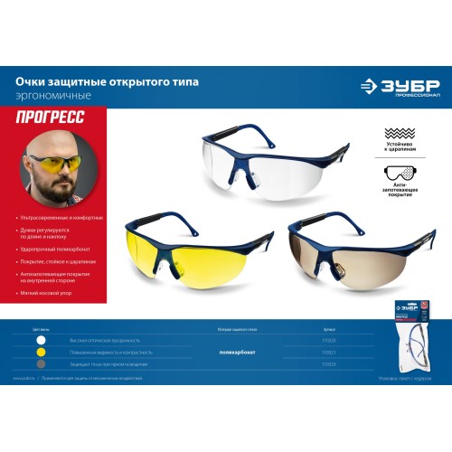 ЗУБР БОЛИД, открытого типа, прозрачные, сферические стёкла устойчивые к запотеванию, защитные очки, Профессионал (110485)