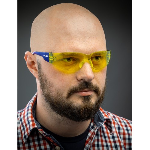 ЗУБР БАРЬЕР, открытого типа, жёлтые, облегчённые, стекло устойчивое к царапинам и запотеванию, защитные очки, Профессионал (110488)