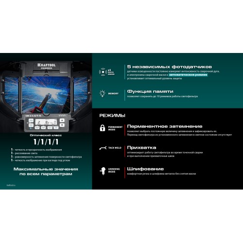 KRAFTOOL PANZER хамелеон, с панорамным трёхсторонним светофильтром, затемнение 3/4-8/9-14, маска сварщика (11061)