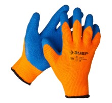 ЗУБР УРАЛ, S-M, акриловые перчатки сигнального цвета, рельефное латексное покрытие, утеплённые, 10 класс, Профессионал (11465-S)