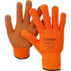 ЗУБР АНГАРА, L-XL, акриловые перчатки сигнального цвета с начёсом, точечное ПВХ покрытием, утеплённые, 10 класс, Профессионал (11464-XL)