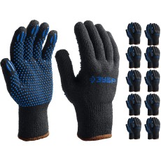ЗУБР МАСТЕР, L-XL, трикотажные перчатки с точечным ПВХ покрытием, утеплённые, противоскользящие, 10 пар (11462-H10)