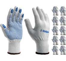 ЗУБР ТОЧКА+, L-XL, х/б перчатки с покрытием из ПВХ-геля, противоскользящие, точки увеличенного размера, 13 класс, 10 пар, Профессионал (11451-K10)