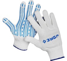 ЗУБР ПРОТЕКТОР S-M, х/б перчатки с мягким покрытием ПВХ-гель ″протектор″, увеличенная площадь покрытия, 10 класс, Профессионал (11452-S)