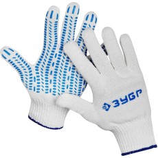 ЗУБР ПРОТЕКТОР S-M, х/б перчатки с мягким покрытием ПВХ-гель ″протектор″, увеличенная площадь покрытия, 10 класс, Профессионал (11452-S)