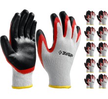 ЗУБР х2 ЗАЩИТА, L-XL, х/б перчатки с двойным латексным обливом, повышенной износостойкости, 13 класс, 10 пар (11459-K10)