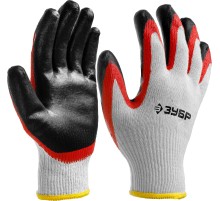 ЗУБР х2 ЗАЩИТА, S-M, х/б перчатки с двойным латексным обливом, повышенной износостойкости, 13 класс (11459-S)