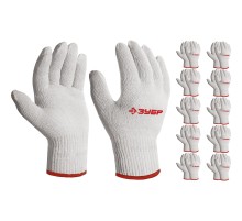 ЗУБР ОПТИМА, S-M, х/б перчатки без покрытия, 10 класс, 10 пар (11446-M10)