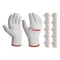 ЗУБР ОПТИМА, S-M, х/б перчатки без покрытия, 10 класс, 10 пар (11446-M10)