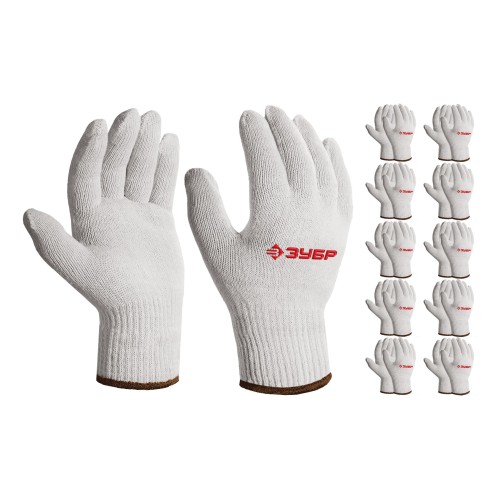 ЗУБР ОПТИМА, L-XL, х/б перчатки без покрытия, 10 класс, 10 пар (11446-XL10)