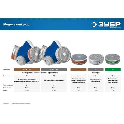 ЗУБР марка А1, два фильтра в упаковке, фильтры для РПГ-67, Профессионал (11141)
