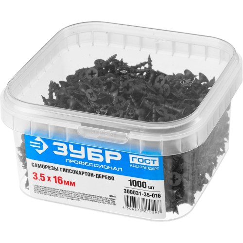 ЗУБР СГД, 16 х 3.5 мм, фосфатированное покрытие, 1000 шт, саморез гипсокартон-дерево, Профессионал (300031-35-016)