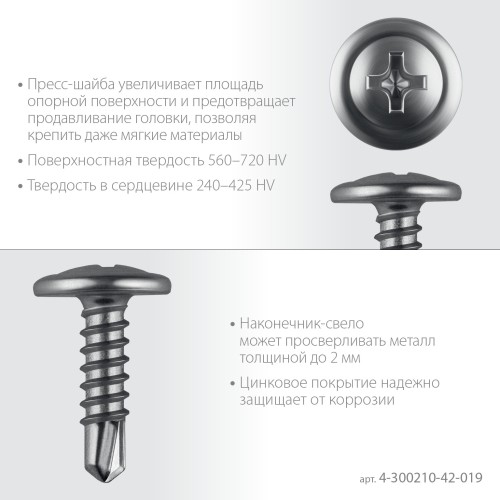 ЗУБР ПШМ-С 19 х 4.2 мм, Саморез с пресс-шайбой и сверлом, цинк, 15.92 кг (4-300210-42-019)