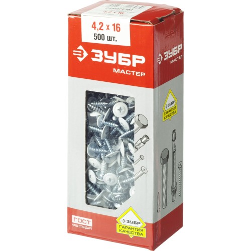 ЗУБР ПШМ 9003, 16 х 4.2 мм, белый, 500 шт, саморез с пресс-шайбой (300191-42-016-9003)