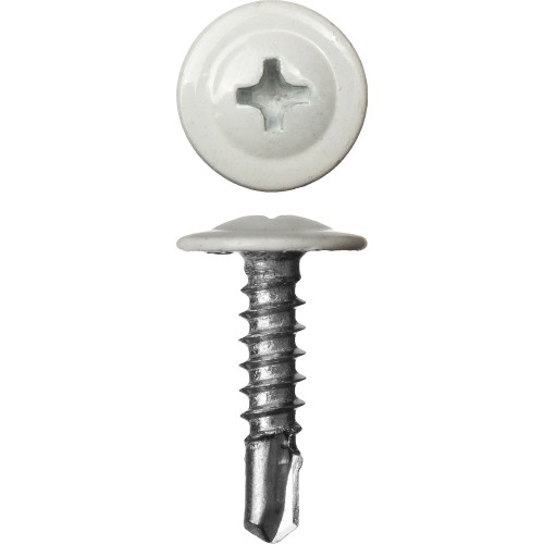 ЗУБР ПШМ-С 9003, 25 х 4.2 мм, белый, 400 шт, саморез с пресс-шайбой и сверлом (300211-42-025-9003)