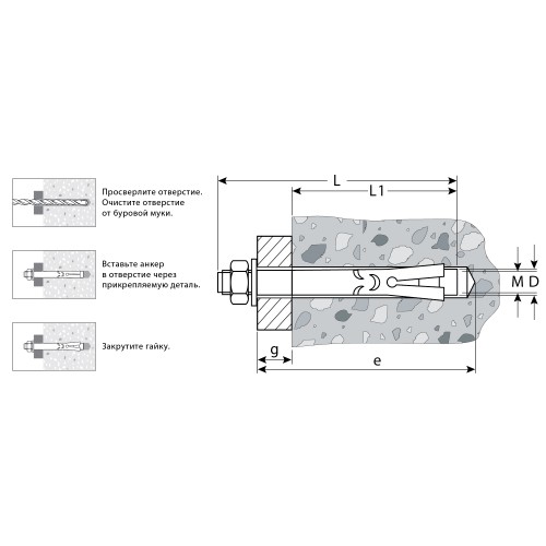ЗУБР М8 х 40 мм, 100 шт, анкерный болт с гайкой, Профессионал (302342-08-040)