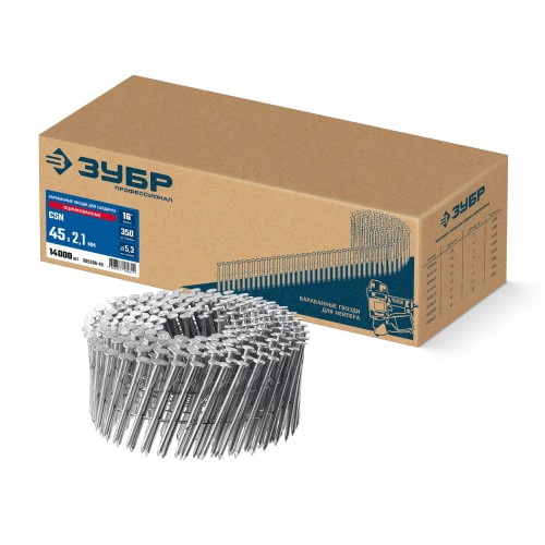 ЗУБР CSN 45 х 2.1 мм, барабанные гвозди для сайдинга оцинкованные, 14000 шт (305386-45)