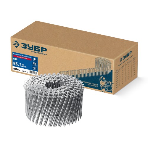 ЗУБР CSN 65 х 2.3 мм, барабанные гвозди для сайдинга оцинкованные, 9000 шт (305386-65)