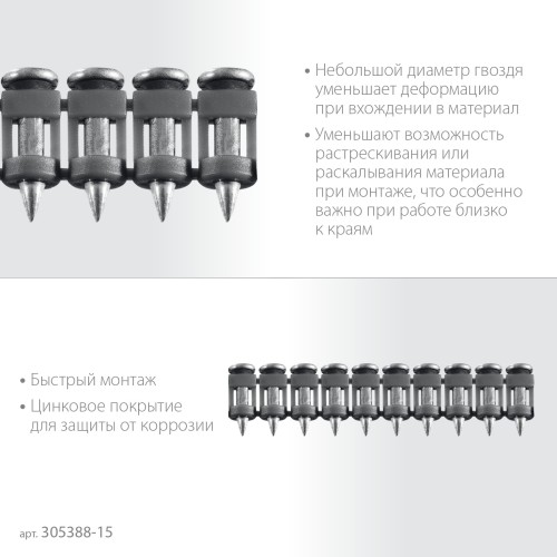 ЗУБР CN 15 х 2.7 мм, гвозди по бетону оцинкованные, 1000 шт (305388-15)