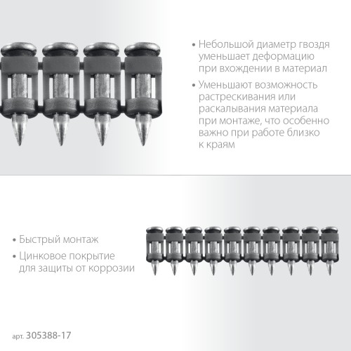 ЗУБР CN 17 х 2.7 мм, гвозди по бетону оцинкованные, 1000 шт (305388-17)