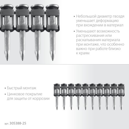 ЗУБР CN 25 х 2.7 мм, гвозди по бетону оцинкованные, 1000 шт (305388-25)
