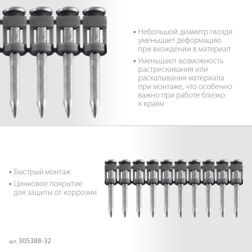 ЗУБР CN 32 х 2.7 мм, гвозди по бетону оцинкованные, 1000 шт (305388-32)
