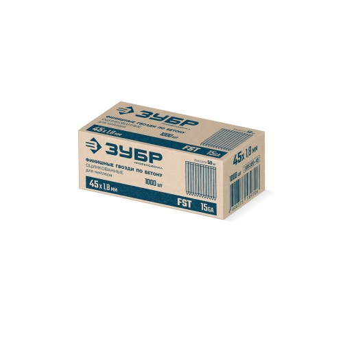 ЗУБР FST 45 х 1.8 мм, финишные гвозди по бетону оцинкованные, калибр 15GA, 1000 шт (305389-45)