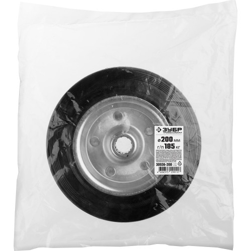 ЗУБР d 200 мм, г/п 185 кг, игольчатый подшипник, резина/металл, колесо, Профессионал (30936-200)