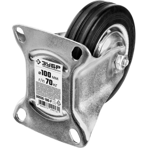 ЗУБР d 100 мм, г/п 70 кг, игольчатый подшипник, резина/металл, неповоротное колесо, Профессионал (30936-100-F)