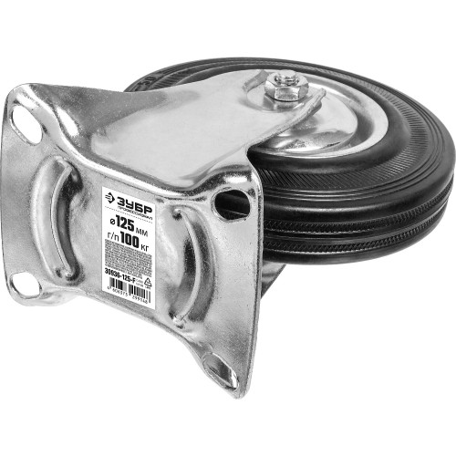 ЗУБР d 125 мм, г/п 100 кг, игольчатый подшипник, резина/металл, неповоротное колесо, Профессионал (30936-125-F)