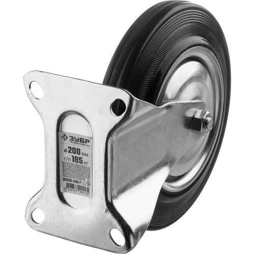 ЗУБР d 200 мм, г/п 185 кг, игольчатый подшипник, резина/металл, неповоротное колесо, Профессионал (30936-200-F)