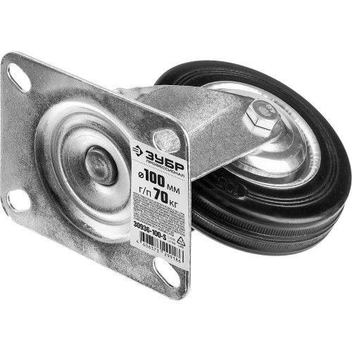 ЗУБР d 100 мм, г/п 70 кг, игольчатый подшипник, резина/металл, поворотное колесо, Профессионал (30936-100-S)