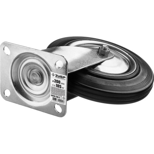 ЗУБР d 200 мм, г/п 185 кг, игольчатый подшипник, резина/металл, поворотное колесо, Профессионал (30936-200-S)