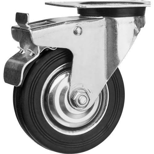 ЗУБР d 100 мм, г/п 70 кг, игольчатый подшипник, резина/металл, поворотное колесо c тормозом, Профессионал (30936-100-B)