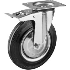 ЗУБР d 200 мм, г/п 185 кг, игольчатый подшипник, резина/металл, поворотное колесо c тормозом, Профессионал (30936-200-B)