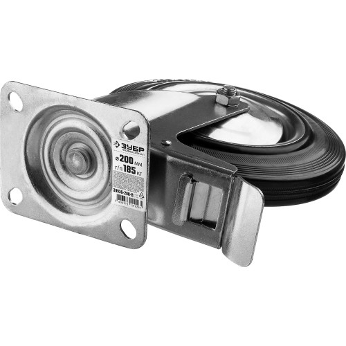 ЗУБР d 200 мм, г/п 185 кг, игольчатый подшипник, резина/металл, поворотное колесо c тормозом, Профессионал (30936-200-B)