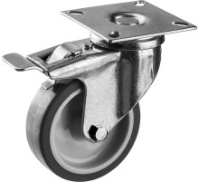 ЗУБР d 75 мм, г/п 60 кг, резина/полипропилен, термопластичное поворотное колесо c тормозом, Профессионал (30946-75-B)