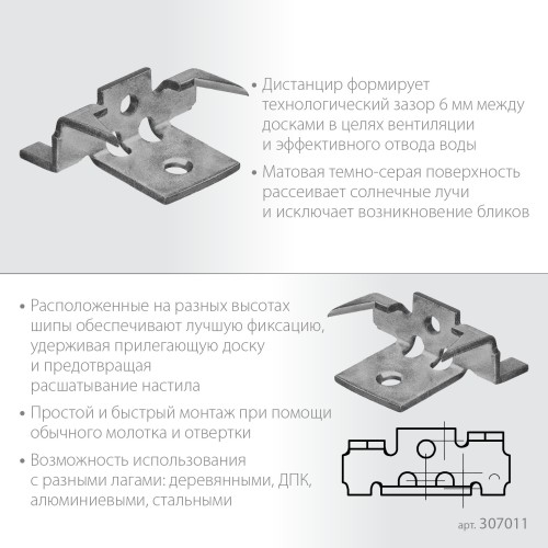 ЗУБР Союз-Антиблик крепеж с шипами для террасной доски, термодиф. покрытие, с саморезами и битой, 60 шт, Профессионал (307011)