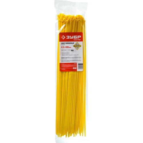 ЗУБР КС-Ж1, 4.8 x 400 мм, нейлон РА66, 100 шт, желтые, кабельные стяжки, Профессионал (309050-48-400)