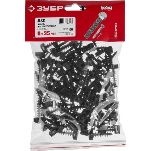 ЗУБР ДХС, 6 x 35 мм, нейлон, 100 шт, дюбель под хомут-стяжку (30910-06)