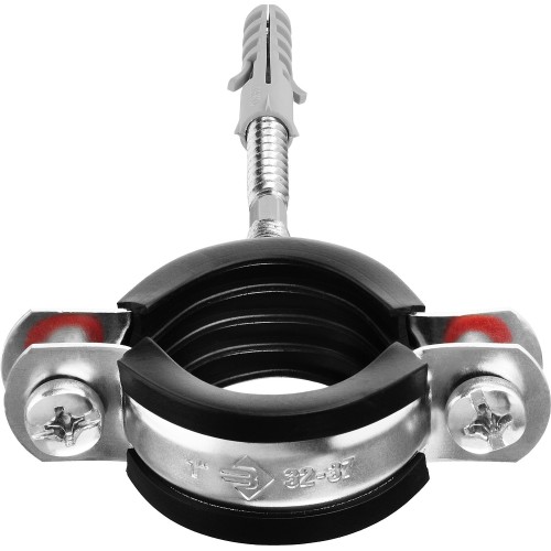 ЗУБР 1″, цинк, 1 шт, трубный хомут с сантехнической шпилькой и дюбелем (37866-32-37)