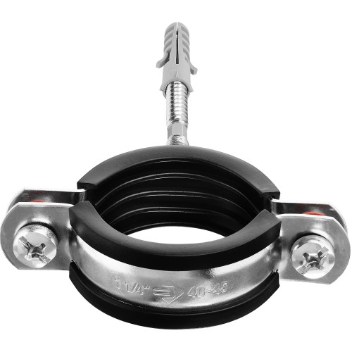 ЗУБР 1 1/4″, цинк, 1 шт, трубный хомут с сантехнической шпилькой и дюбелем (37866-40-45)