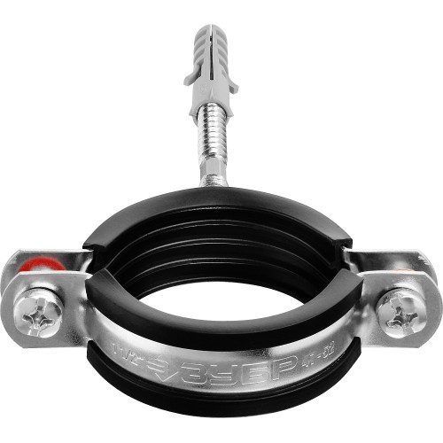 ЗУБР 1 1/2″, цинк, 1 шт, трубный хомут с сантехнической шпилькой и дюбелем (37866-47-52)