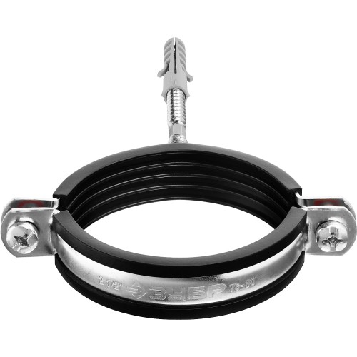 ЗУБР 2 1/2″, цинк, 1 шт, трубный хомут с сантехнической шпилькой и дюбелем (37866-75-80)