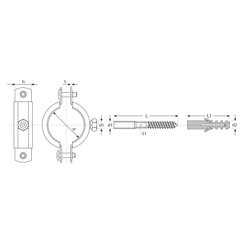 ЗУБР 2 1/2″, цинк, 1 шт, трубный хомут с сантехнической шпилькой и дюбелем (37866-75-80)